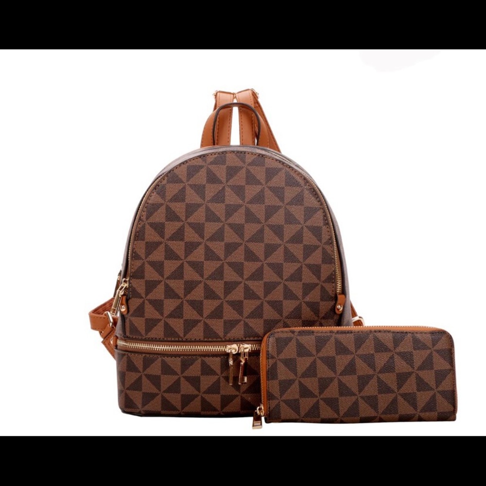 Designer Inspired 2-in-1 Backpack w Wallet